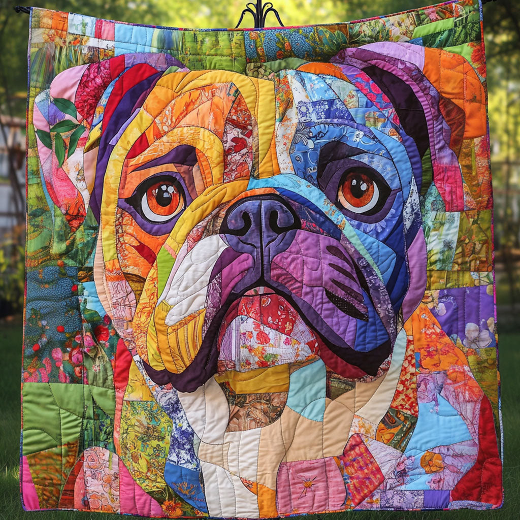 Vibrant Bulldog Quilted Blanket
