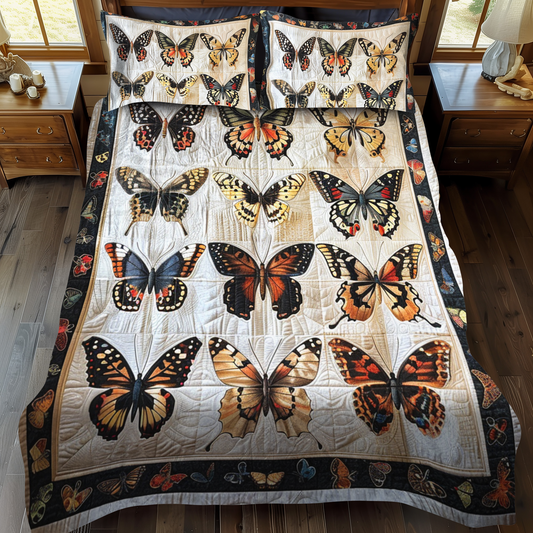 Vibrant Butterflies 3-Piece Quilted Bedding Set