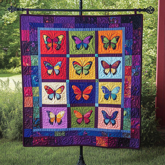 Vibrant Butterfly Grid Quilted Blanket