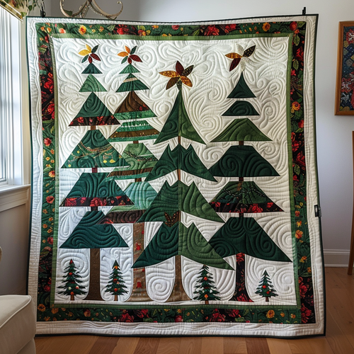 Vibrant Christmas Tree Quilted Blanket