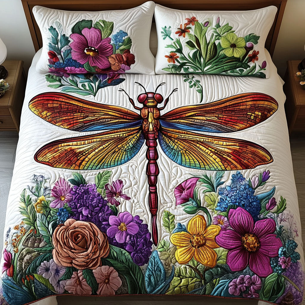 Vibrant Dragonfly 3-Piece Quilted Bedding Set