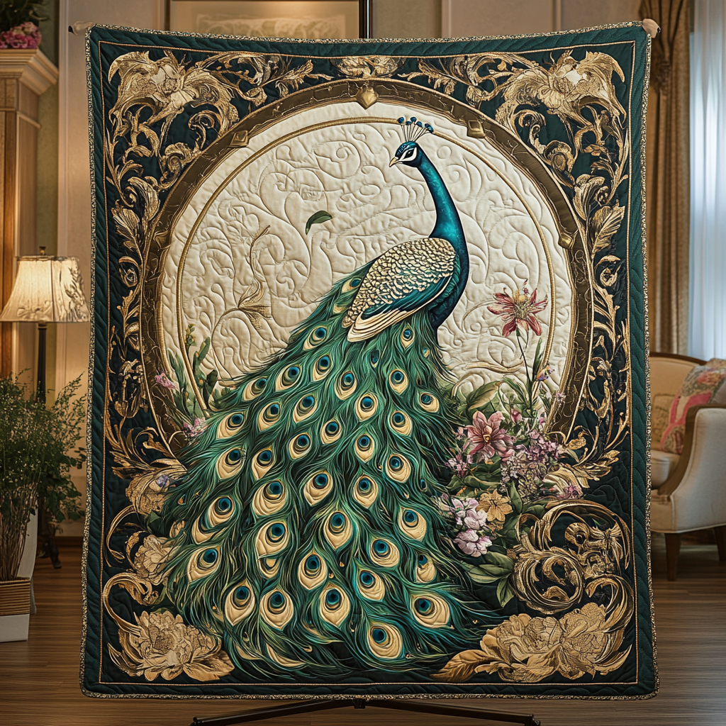 Vibrant Feathers Quilted Blanket