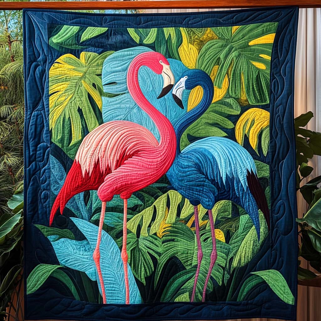 Vibrant Flamingo Quilted Blanket