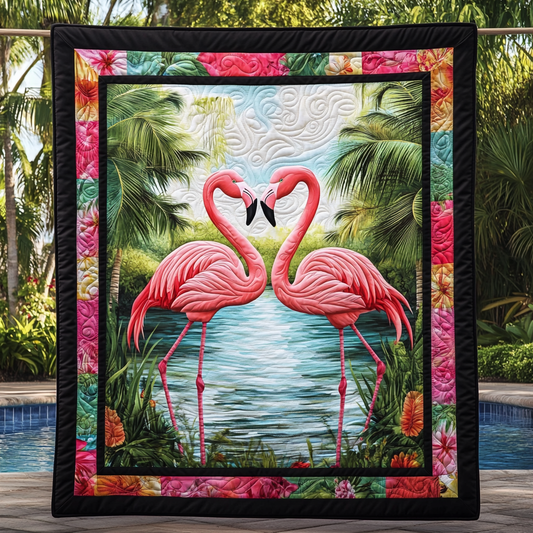 Vibrant Flamingo Tropics Quilted Blanket