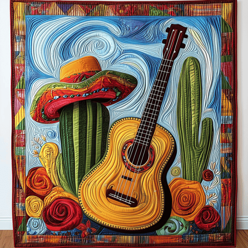 Vibrant Guitar Echoes Quilted Blanket