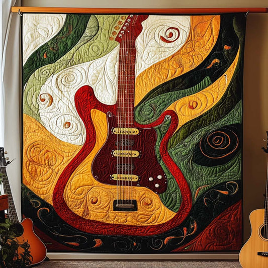 Vibrant Guitar Flame Quilted Blanket