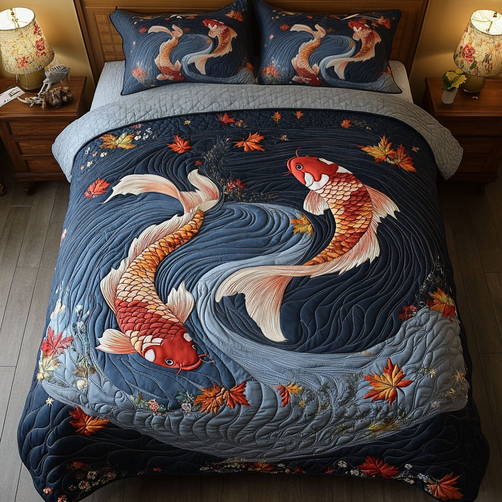 Vibrant Koi 3-Piece Quilted Bedding Set