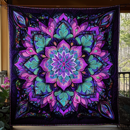 Vibrant Lotus Dream Quilted Blanket