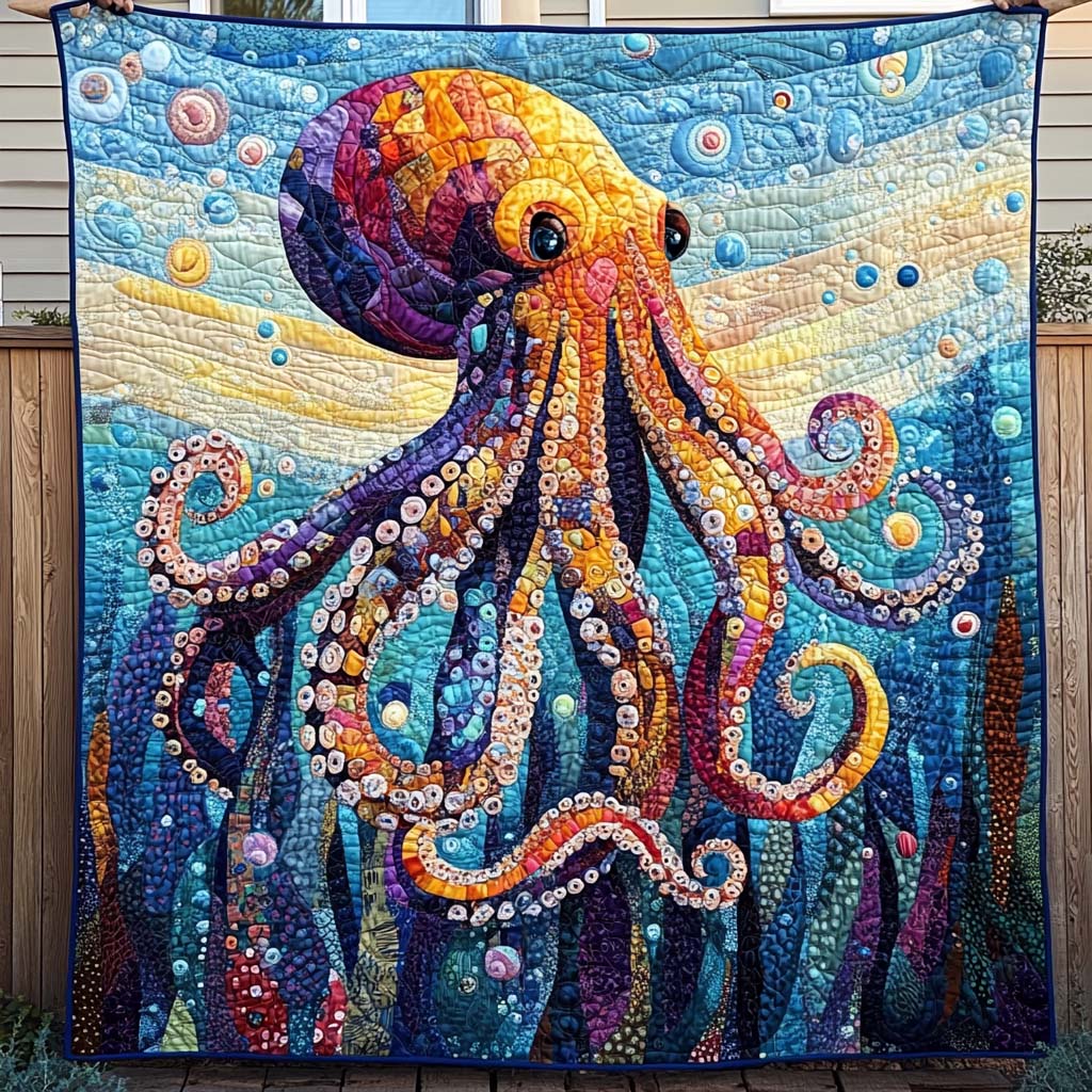 Vibrant Octopus Quilted Blanket