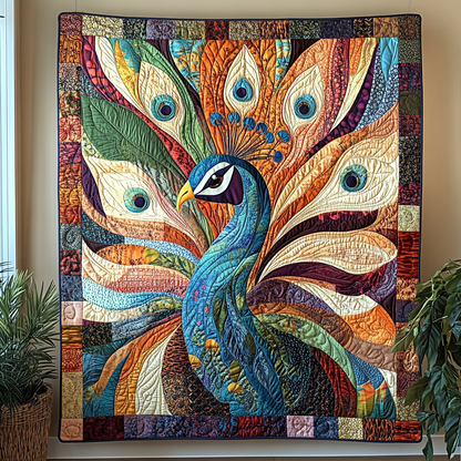 Vibrant Peacock Quilted Blanket