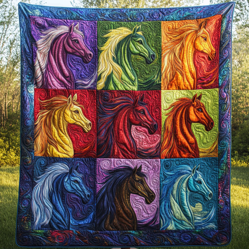 Vibrant Stallions Quilted Blanket
