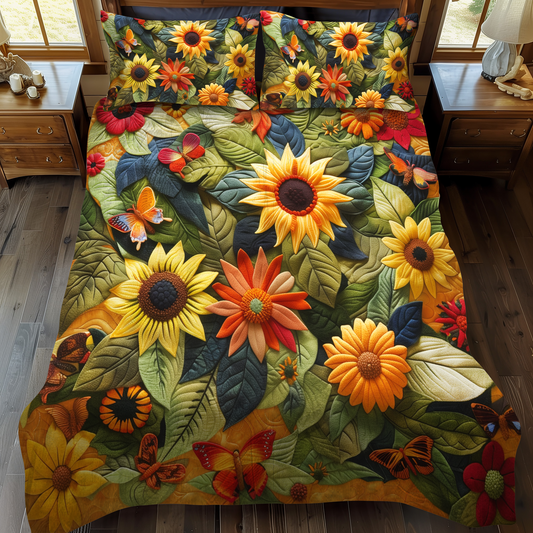 Vibrant Sunflowers 3-Piece Quilted Bedding Set