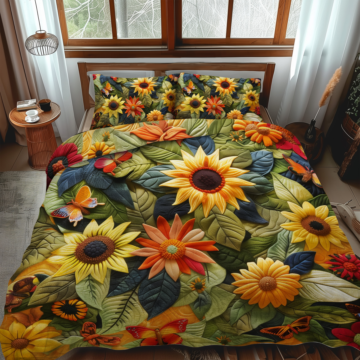 Vibrant Sunflowers 3-Piece Quilted Bedding Set