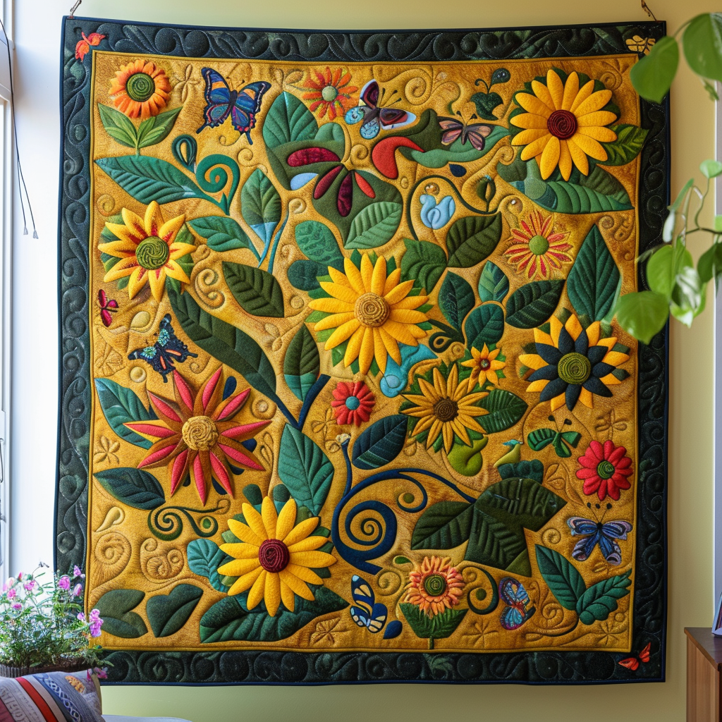 Vibrant Sunflowers Quilted Blanket