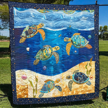 Vibrant Turtle Voyage Quilted Blanket