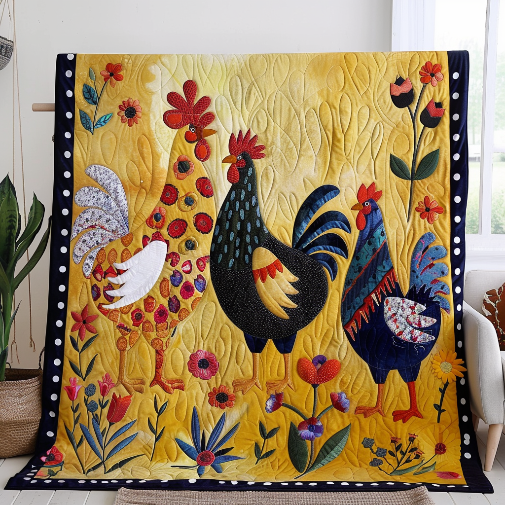 Village Rooster Quilted Blanket