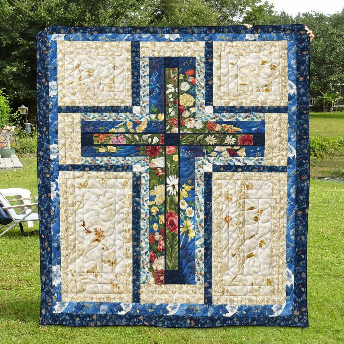 Vintage Christian Cross Quilted Blanket