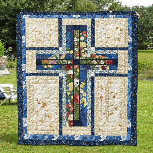 Vintage Christian Cross Quilted Blanket