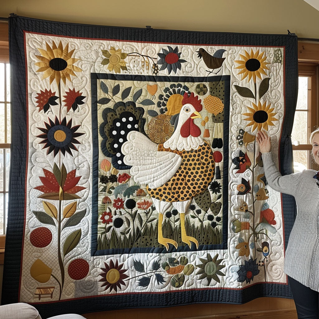 Vintage Cluck Quilted Blanket
