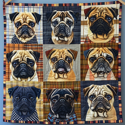 Vintage Pug Art Quilted Blanket