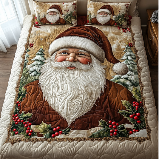 Vintage Santa 3-Piece Quilted Bedding Set