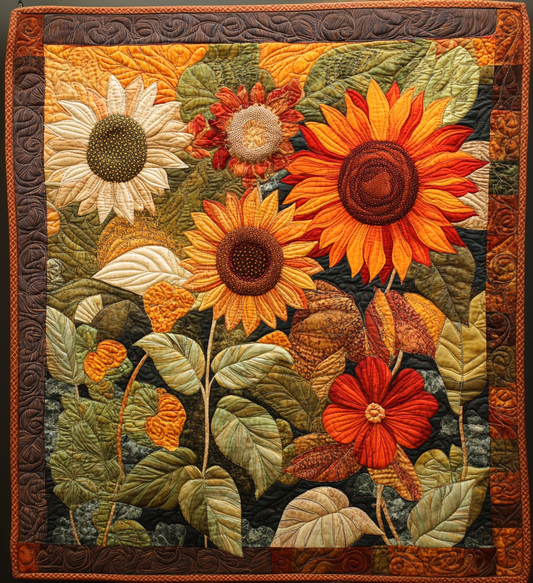 Vintage Sunflowers Quilted Blanket