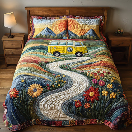 Vintage Wanderlust V2 3-Piece Quilted Bedding Set
