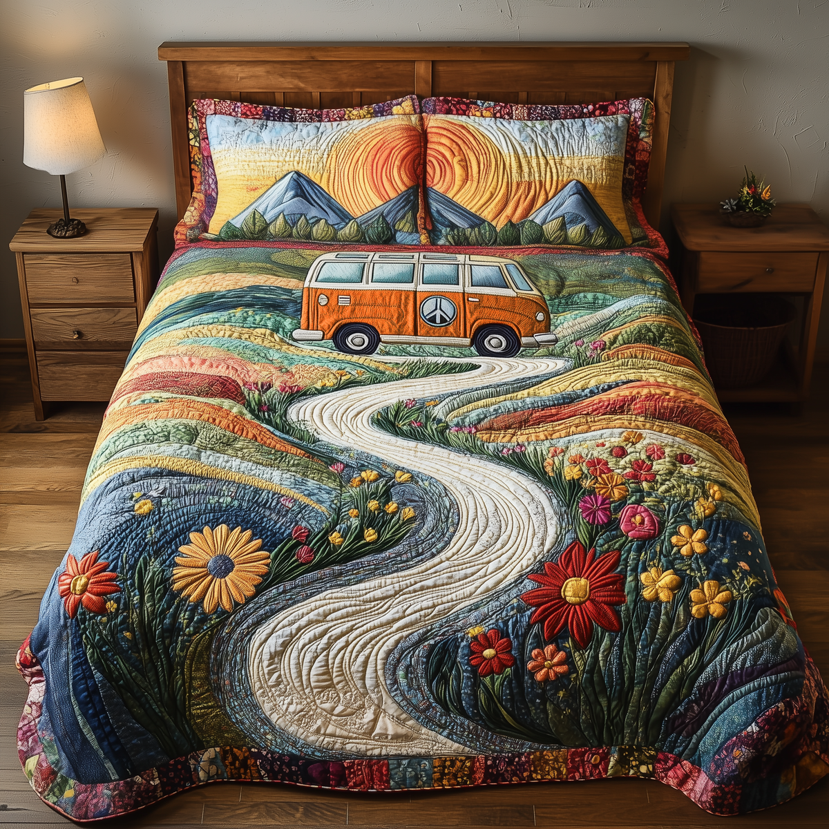 Vintage Wanderlust V3 3-Piece Quilted Bedding Set