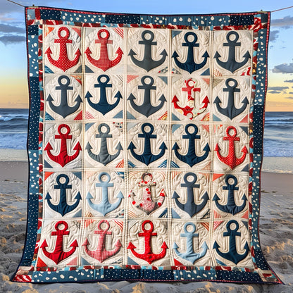 Vintage Anchors Quilted Blanket