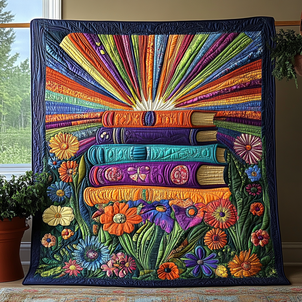 Vintage Bookshelf Quilted Blanket