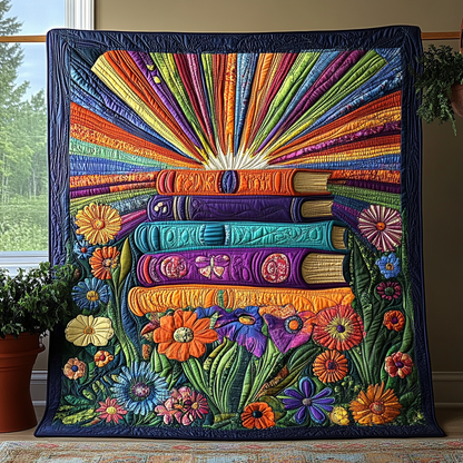 Vintage Bookshelf Quilted Blanket