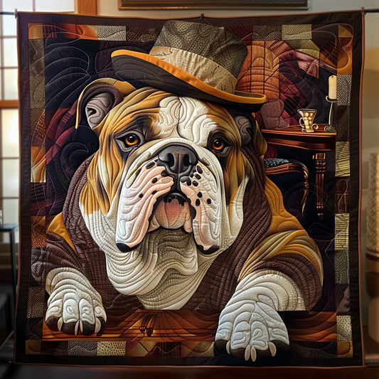 Vintage Bulldog Charm Quilted Blanket