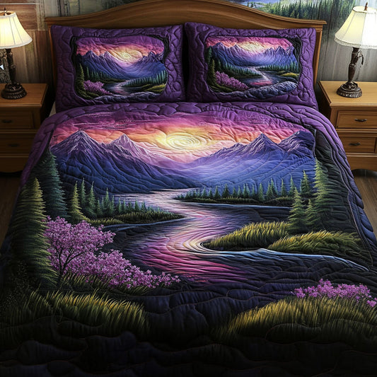 Violet Tranquility 3-Piece Quilted Bedding Set