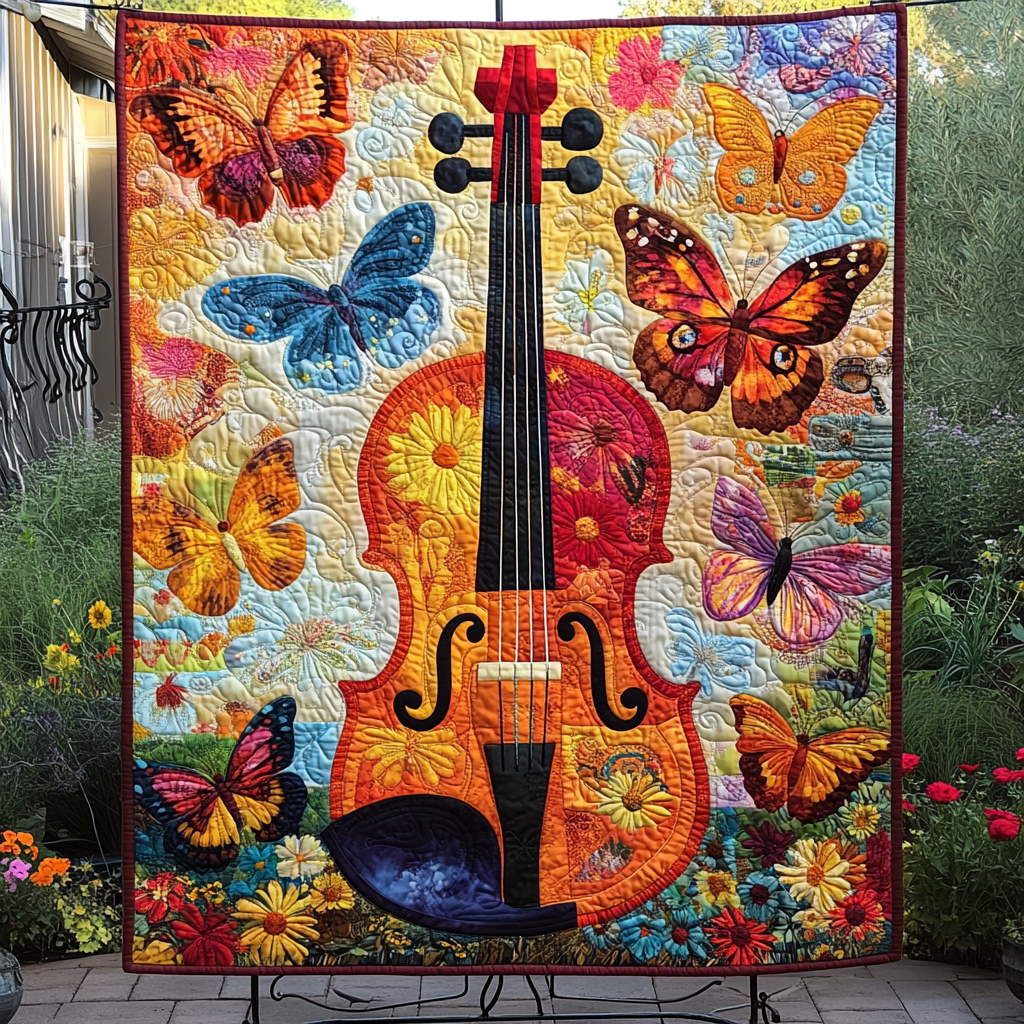 Violin Serenade Quilted Blanket