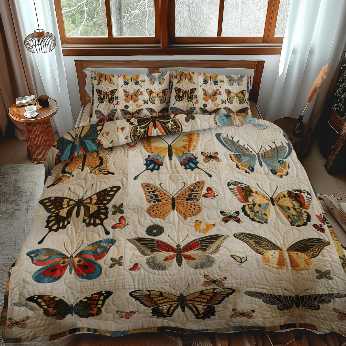 Vivid Butterflies 3-Piece Quilted Bedding Set