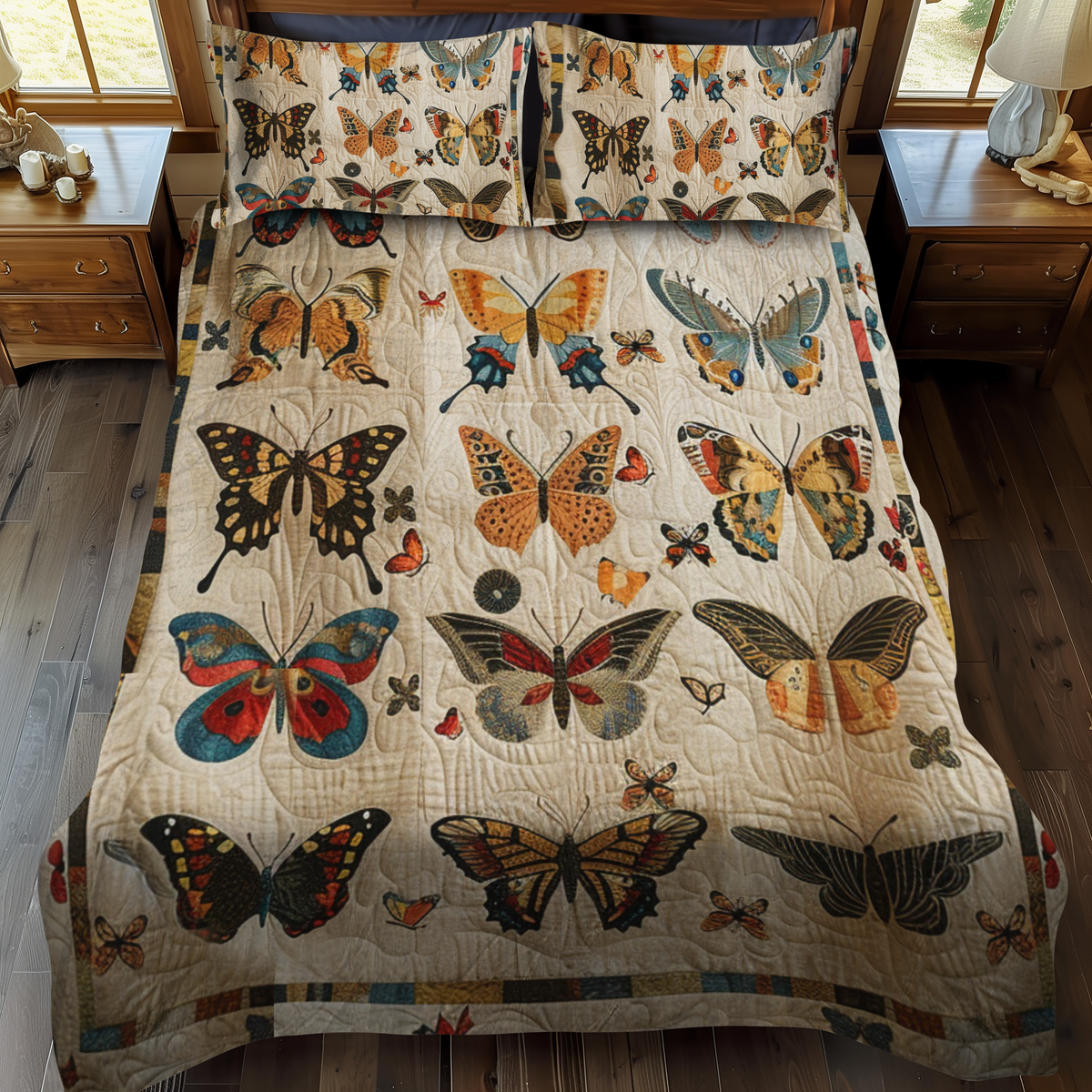 Vivid Butterflies 3-Piece Quilted Bedding Set