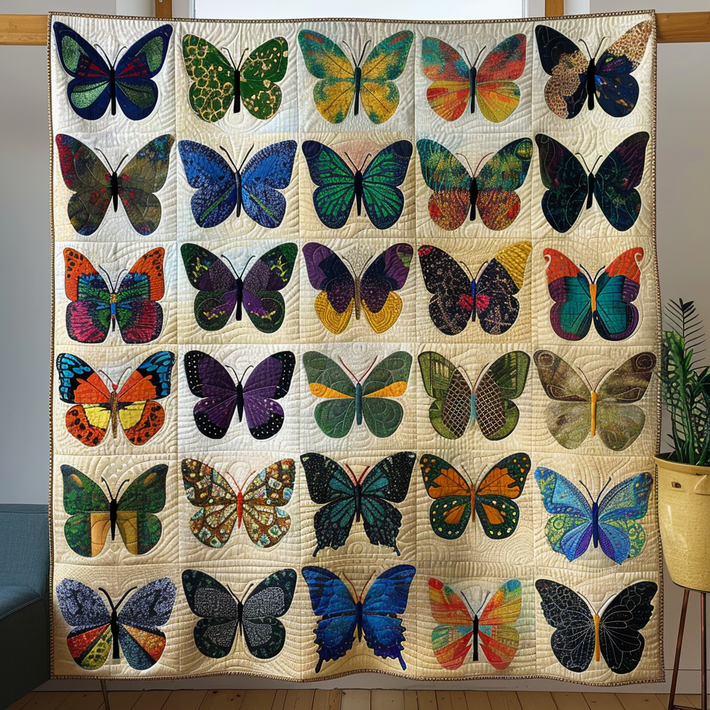 Vivid Butterflies Quilted Blanket