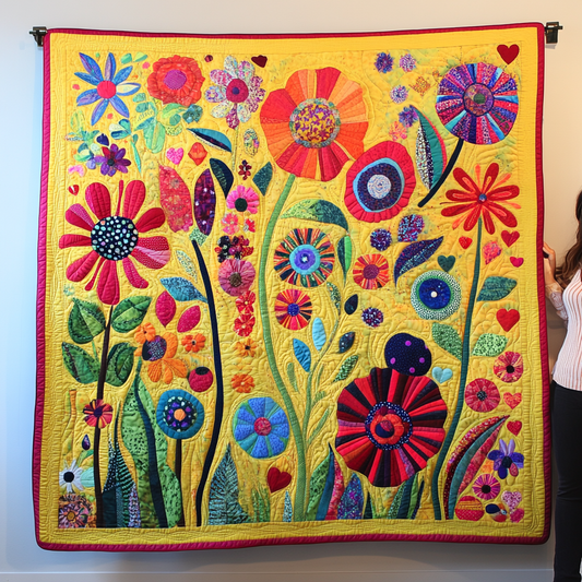 Vivid Flowers Quilted Blanket