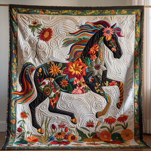 Vivid Horse Quilted Blanket