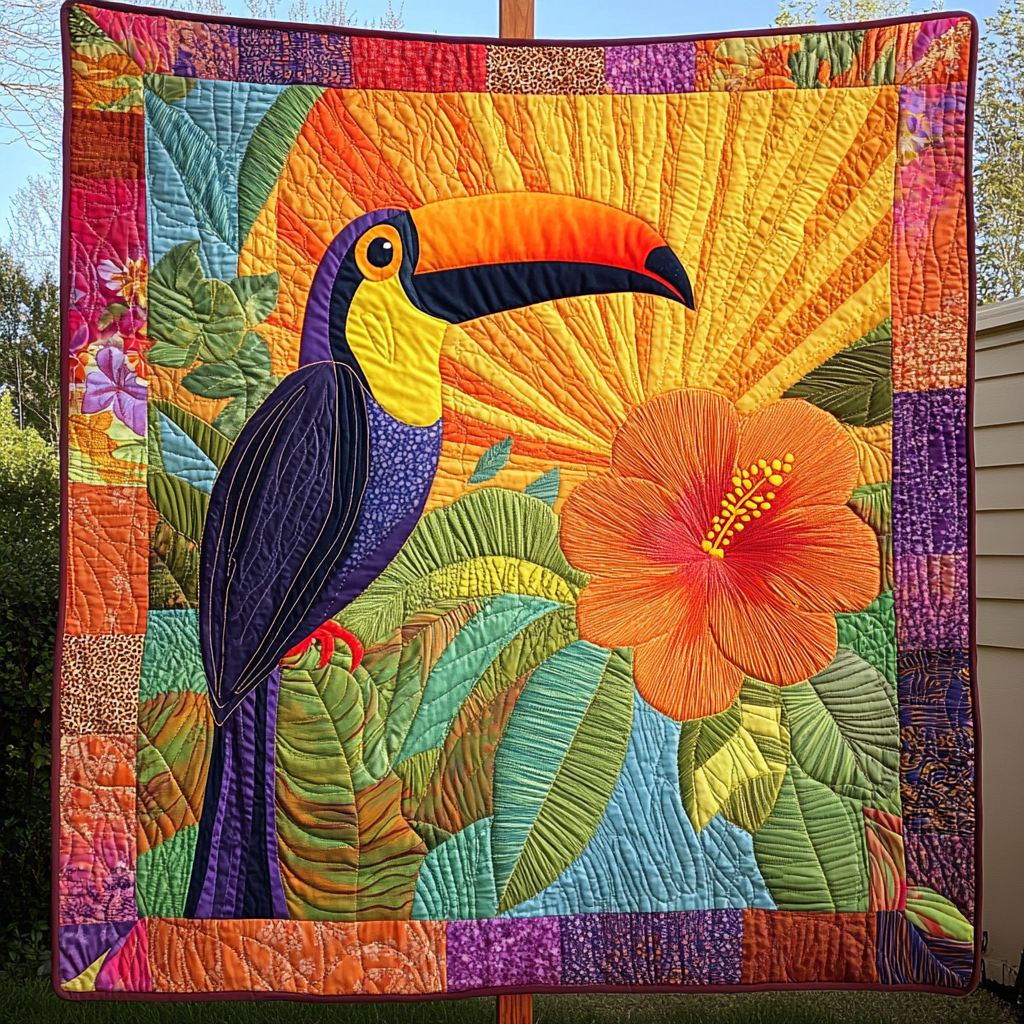 Vivid Toucan Quilted Blanket