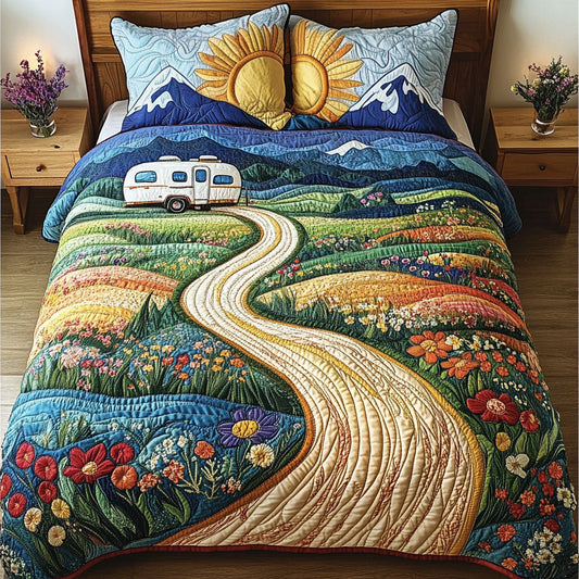 Wandering Wheels 3-Piece Quilted Bedding Set