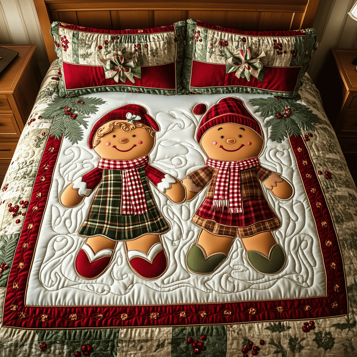Warm Gingerbread Embrace 3-Piece Quilted Bedding Set