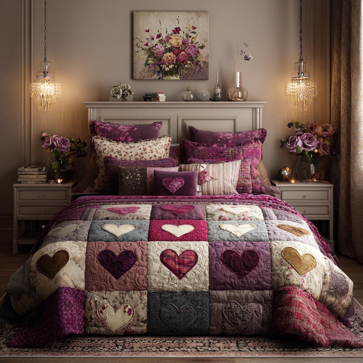 Warm Hearts 3-Piece Quilted Bedding Set
