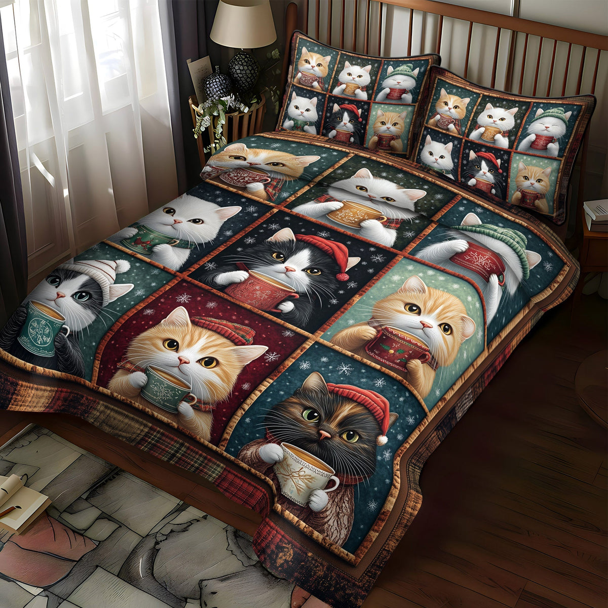 Warm Whiskers 3-Piece Quilted Bedding Set