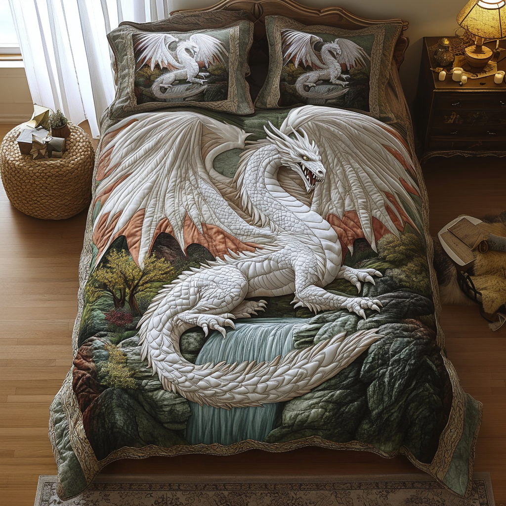 Waterfall Dragon 3-Piece Quilted Bedding Set