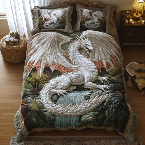 Waterfall Dragon 3-Piece Quilted Bedding Set