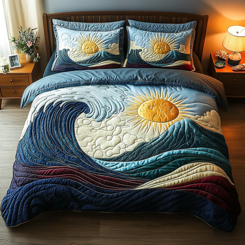 Wave Dance 3-Piece Quilted Bedding Set