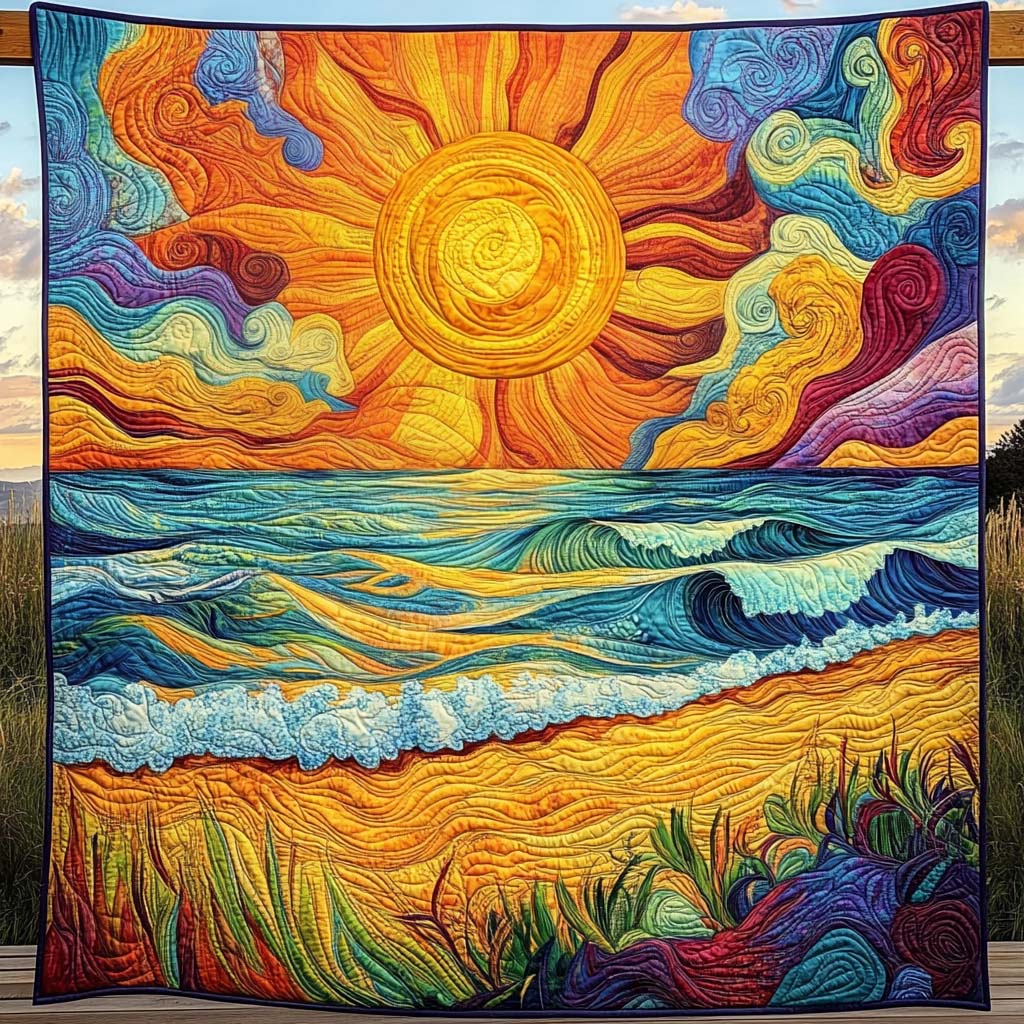 Waves Of Light Quilted Blanket