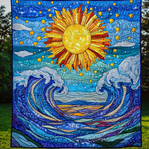Waves of Dawn Quilted Blanket