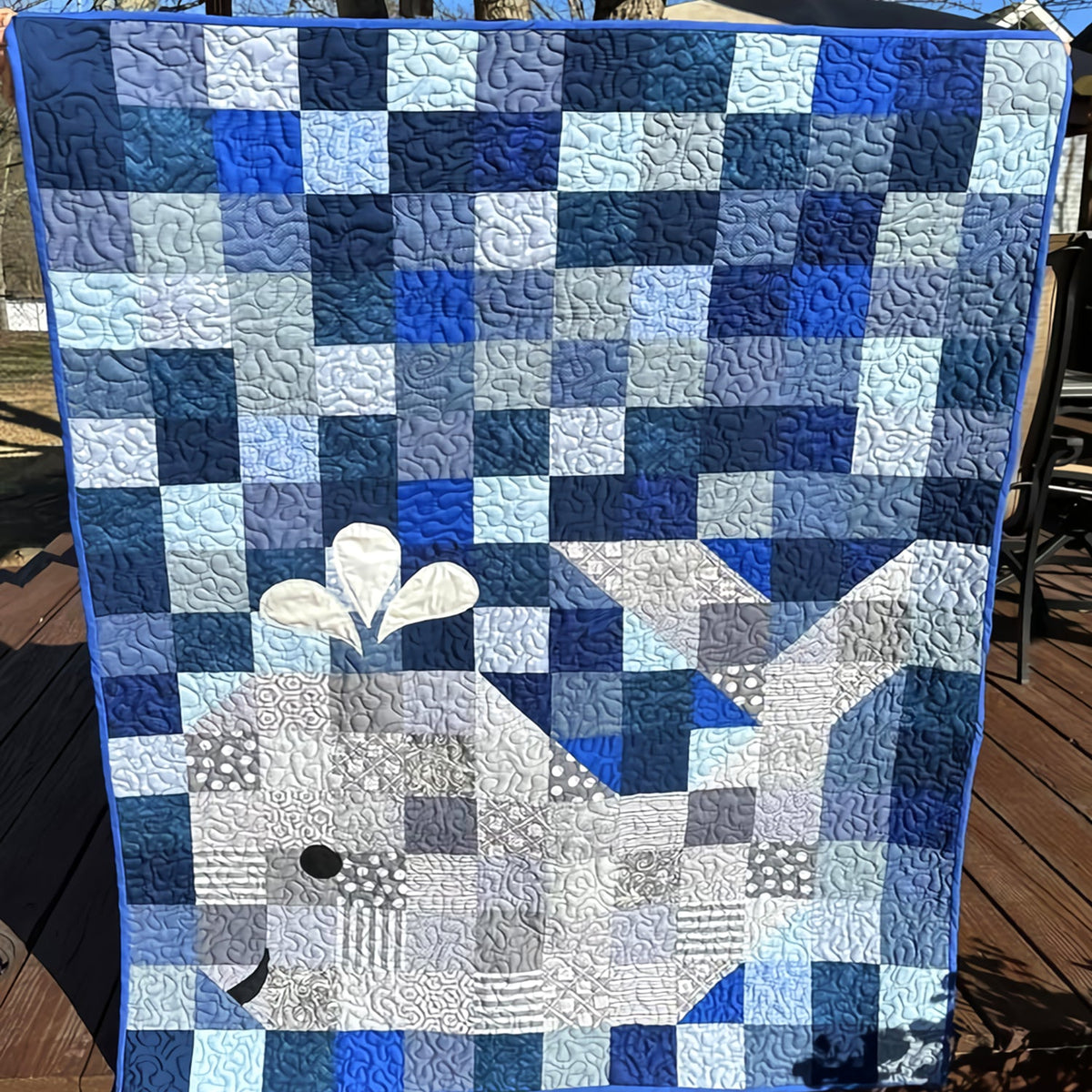 Whale Patchwork Quilted Blanket